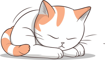 Vector illustration of a cute cartoon cat sleeping on the floor. Isolated on white background.