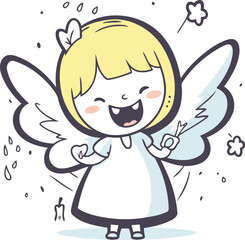 Cute little angel with wings. Vector illustration in cartoon style.