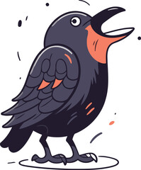 Cute cartoon crow. Vector illustration in doodle style.