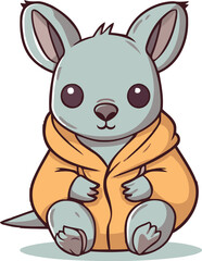Cute cartoon kangaroo in warm clothes. Vector illustration.