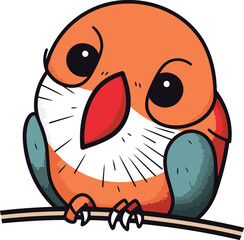 Cute cartoon vector illustration of a little bird sitting on a branch.