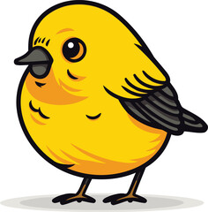 Cute little yellow bird isolated on white background. Vector illustration.