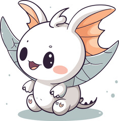 Cute cartoon monster with wings. Vector illustration on white background.