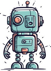 Cute robot hand drawn vector illustration. Cartoon style. Isolated on white background.