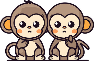 Monkey couple cute animal cartoon vector illustration. Cartoon monkey character.