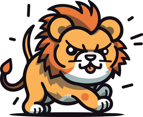Cute cartoon lion. Vector illustration. Isolated on white background.