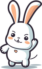 Cute cartoon white rabbit. Vector illustration isolated on white background.