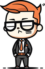 Angry cartoon man wearing glasses and tie. Vector clip art.