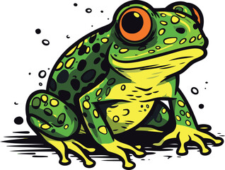 Green frog isolated on white background. Vector illustration of a cartoon frog.