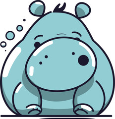 Illustration of a Cute Cartoon Hippopotamus Sitting and Crying