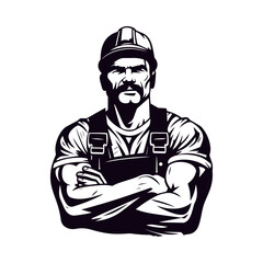 Construction worker in uniform. Logo style clipart. Simple art builder portrait. Minimalistic worker logo. Created using AI generation. Vector illustration isolated on white