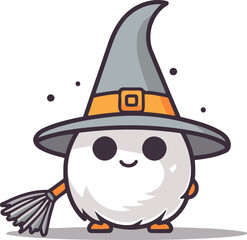 Witch snowman character cartoon vector illustration. Cute snowman mascot.