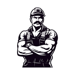 Construction worker in uniform. Logo style clipart. Simple art builder portrait. Minimalistic worker logo. Created using AI generation. Vector illustration isolated on white