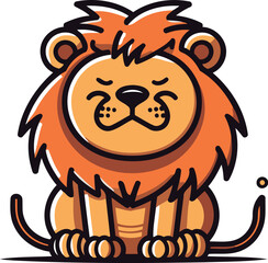 Cute cartoon lion. Vector illustration isolated on a white background.