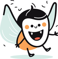 Vector illustration of cute cartoon flying angel. Isolated on white background.