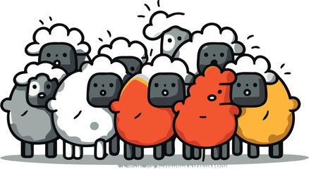 Flock of sheep cartoon vector illustration. Cute cartoon sheep group.