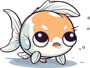 Cute kawaii goldfish on white background. Vector illustration