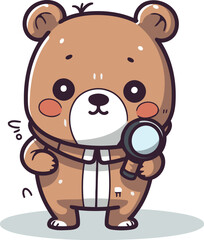 Cute bear holding a magnifying glass cartoon character vector illustration.