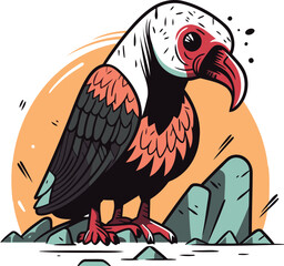 Vulture on the rock. Vector illustration. Hand drawn sketch.
