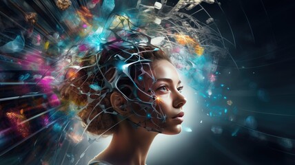 the concept where humans and artificial intelligence collaborate to solve problems, a person using intelligent AI technology to enter command prompts, enabling AI to assist in their work.