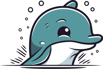 Cute cartoon dolphin. Vector illustration isolated on a white background.