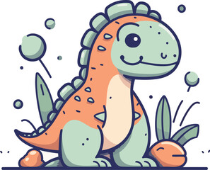 Cute cartoon dinosaur vector illustration. Cute dino character.