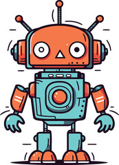 Fototapeta premium Cute robot character. Vector illustration in doodle style.