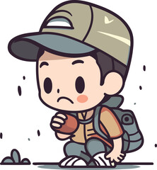 Boy scout with backpack and cap   Colorful Cartoon Vector Illustration