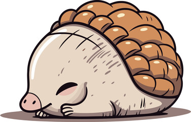 Cute hedgehog sleeping on a rock. Vector illustration isolated on white background.