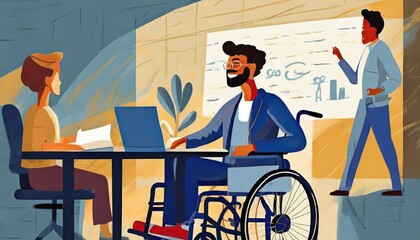 Collaboration Inclusive: Travail d'Équipe avec Accessibilité - obrazy, fototapety, plakaty