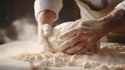 a worker's hands expertly holding grains destined for the production of white flour. Showcase the precision and craftsmanship in an automated, state-of-the-art mill designed for bread production.