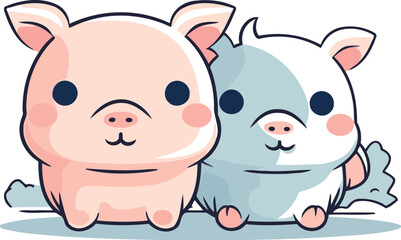 Cute pig and piggy. Vector illustration on white background.