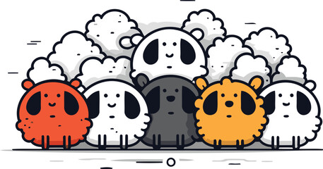 Cute sheeps and sheeps. Vector illustration in cartoon style.