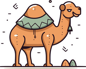 Camel in a hat and scarf. Vector illustration in flat style