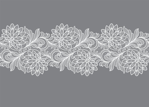 Seamless floral background with white lace leaves and flowers.Vector white lace branches with flowers