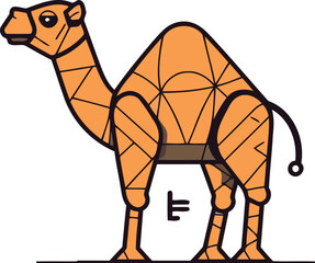 Camel on white background. Vector illustration in flat linear style.