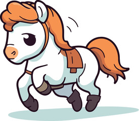 Cute cartoon pony running. Vector illustration isolated on white background.