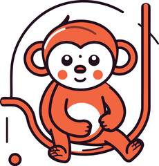 Cute cartoon monkey sitting on a pipe. Vector illustration in a flat style.