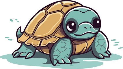 Cute cartoon turtle character. Vector illustration isolated on white background.