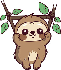 Cute sloth hanging on a tree branch. vector illustration. © Ehtisham
