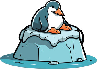 Penguin on an ice floe. Cartoon vector illustration.