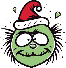 Funny face in a santa claus hat. Vector illustration.