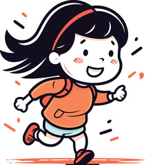 Cute little girl running cartoon vector illustration. Cute little girl cartoon character.