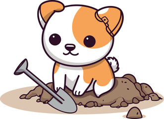 Naklejka premium Cute dog digging a hole in the ground. Vector illustration.