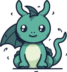 Cute cartoon dragon. Vector illustration. Isolated on white background.