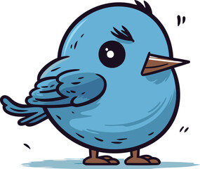 Cute cartoon blue bird. Vector illustration isolated on white background.