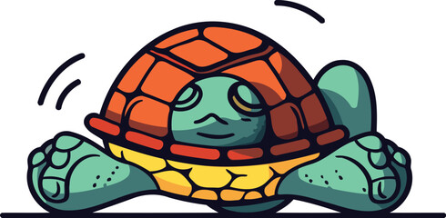 Cute cartoon turtle on white background. Vector illustration in flat style.