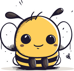 Cute cartoon bee. Vector illustration. Isolated on white background.