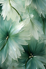 blurry image of palm leaves, white and emerald. AI generative