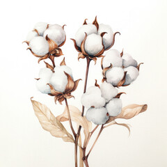 cotton plant with fibers isolated on white background in illustration drawing style